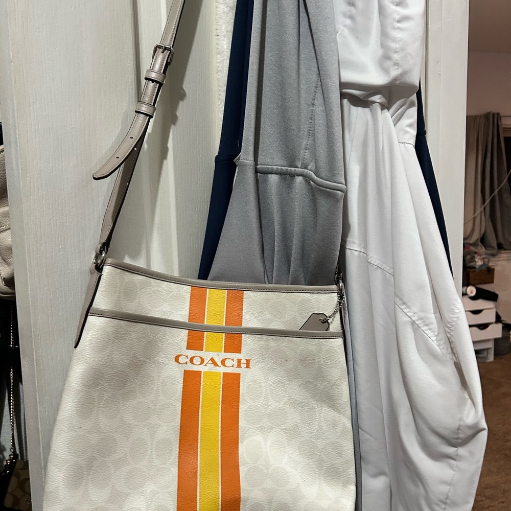 Coach Cream and Orange Stripe Shoulder Bag